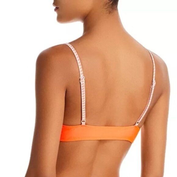 Lemlem Lena Tie Swim Spaghetti Straps Bikini Top Size M Neon Orange - Picture 2 of 2